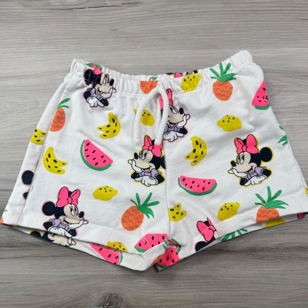 Zara Kids Disney Minnie Mouse Fruit‎ Print Shorts White Girls Size 5-6 Years